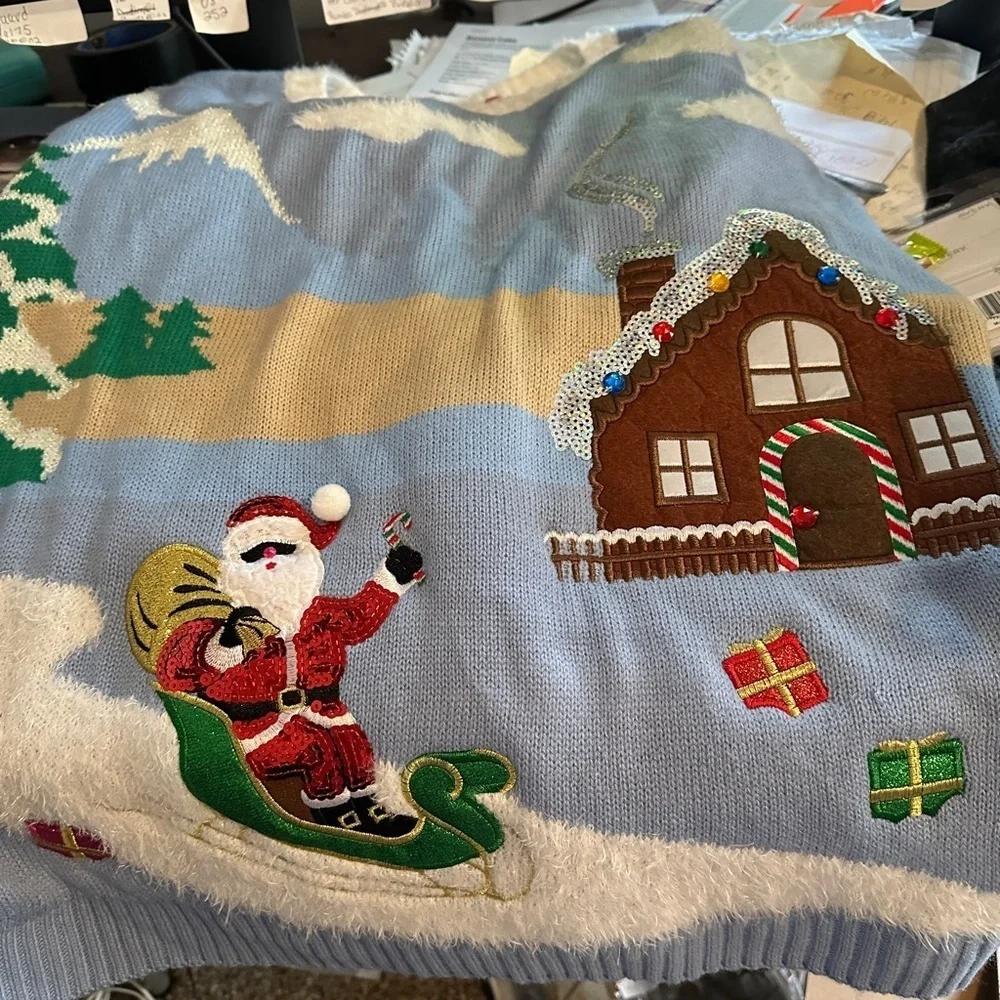 UGLY Christmas Sweater Women 3x Santa Gingerbread House 22 Degrees Brand